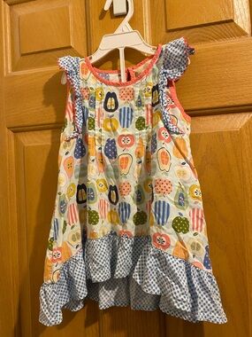 Matilda Jane quiz me  Fruit Print Short Sleeve tunic with Blue Gingham Trim
